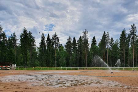 Kentän kastelua